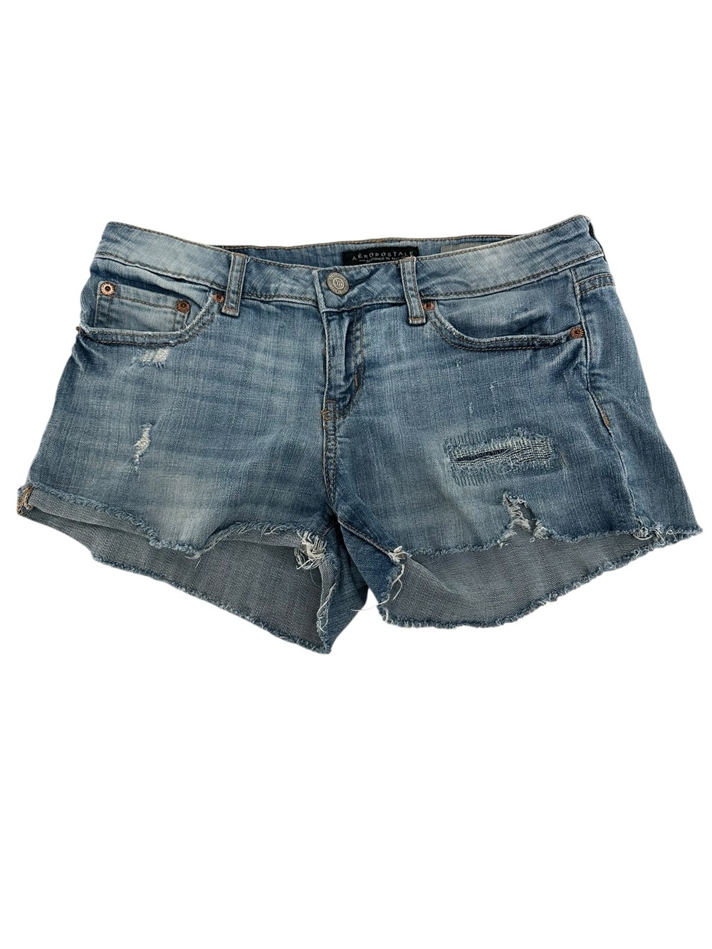AEROPOSTALE / Blue Distressed Denim Low Waisted Shorts / Size 6 / Y2K Boho Fairy